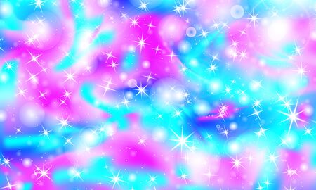 Rainbow background. Kawaii colorful backdrop. Holographic sky in pastel color. Bright mermaid pattern in princess colors. Vector illustration. Unicorn rainbow background.のイラスト素材