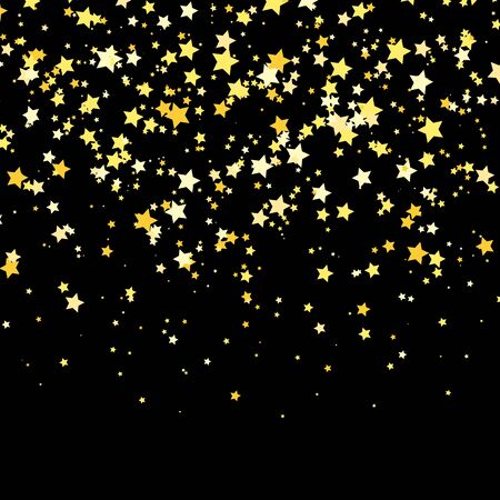 Gold Star Vector. Shine confetti pattern. Falling golden stars. Simple dark background. Eps10.のイラスト素材