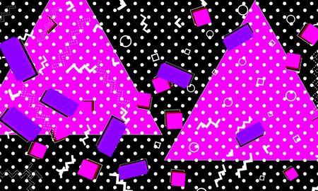 90s design. Geometric shapes background. Memphis pattern. Vector Illustration. Hipster style 80s-90s. Abstract colorful funky background.のイラスト素材