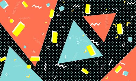 90s design. Geometric shapes background. Memphis pattern. Vector Illustration. Hipster style 80s-90s. Abstract colorful funky background.のイラスト素材