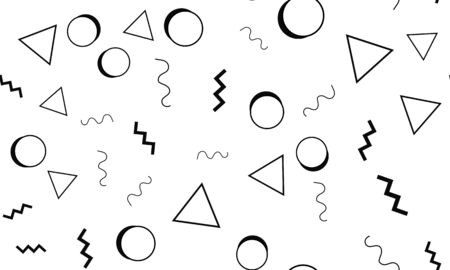 Doodle Backdrop. Memphis Design. Seamless Pattern 90s. Doodle Fun Pattern. Seamless Background. Vector Illustration. Memphis Style 80s-90s. Fun Background.のイラスト素材