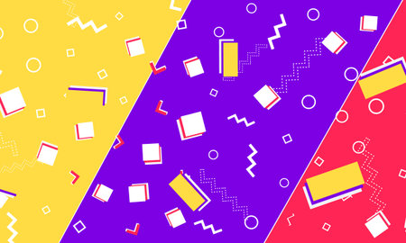 Memphis Design. 80s Background. Purple, Red, Yellow Colors. Abstract Dots. Memphis Pattern. Vector...