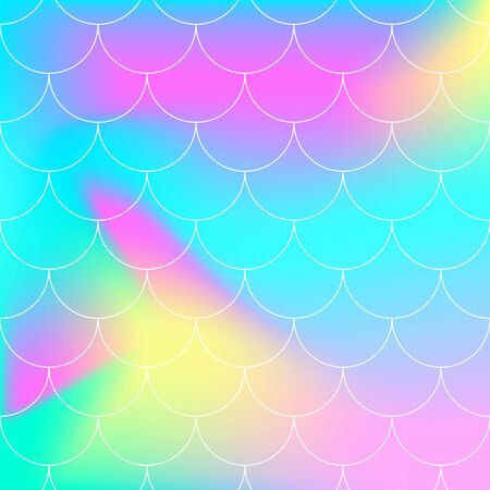 Seamless Pattern. Rainbow Background. Mermaid Scales. Kawaii Colorful Backdrop. Holographic Print. Bright Mermaid Pattern. Vector Illustration. Unicorn Rainbow Background.のイラスト素材