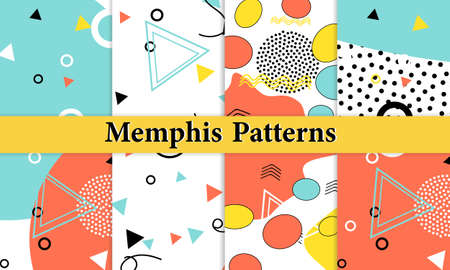 Set of Doodle Fun Patterns. Summer Doodle Background. 90s Memphis Pattern. Vector Illustration. Hipster Style 80s-90s. Abstract Colorful Funky Background.のイラスト素材
