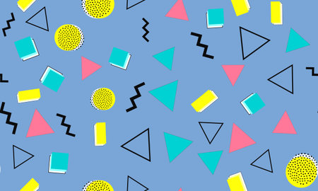 Memphis Seamless Pattern. Fun Background. Vector Illustration. Blue Seamless Pattern. Abstract...
