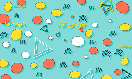 Memphis Pattern. Summer Fun Background. Coral, Blue, Yellow Colors. Memphis Style Patterns.