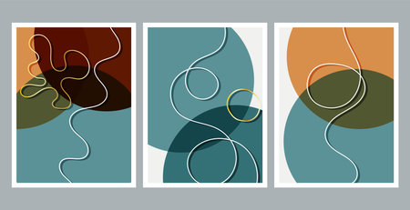 Modern abstract painting. Golden lines. Set of fluid geometric shapes. Abstract hand drawn...