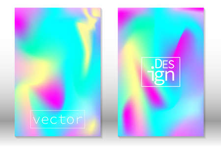 Hologram gradient background. Set of holographic cover. Iridescent graphic template for banner, mobile screen.のイラスト素材