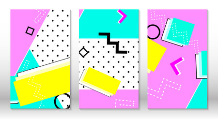 Set of memphis patterns. Abstract colorful fun background. Hipster style 80s-90s. Memphis elements. Vector.のイラスト素材