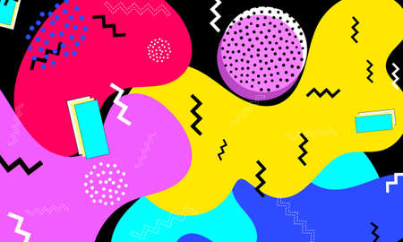 Fun 90s background. Trendy minimal. Patterns pop art. Fun background. Trendy elements. Hipster style 80s-90s. Memphis pattern.のイラスト素材