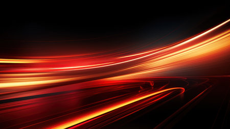 Bright light streaks in motion against a dark backgroundの素材