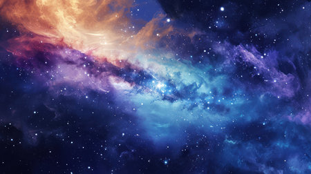 Vibrant galaxy with stars and colorful nebula clouds. Colorful cosmic clouds and stars in a vibrant galaxyの素材