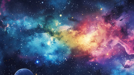 Vibrant galaxy with stars and colorful nebula clouds. Colorful cosmic clouds and stars in a vibrant galaxyの素材
