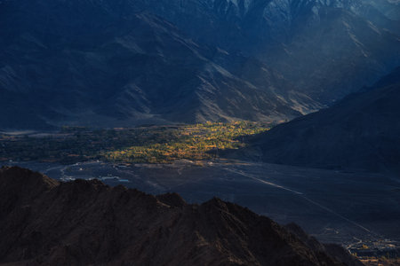 Beautiful nature in Leh ladakh. The mountain from viewpoint on at sunrise.