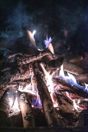 Burning fire in the stove at Asia restaurant.の写真素材