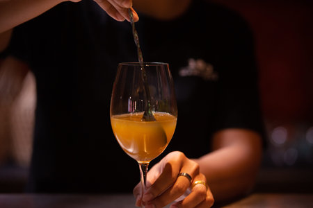 Fruit cocktail. Beverage for summer with waiter.