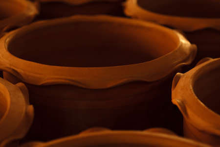 Stack of clay vase in the factory.の写真素材