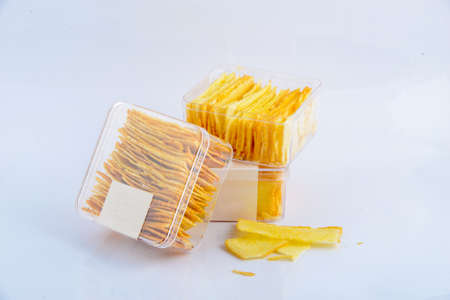 Bread and butter in the transparent box.の写真素材