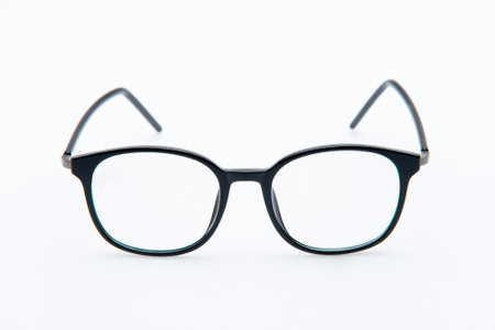 Black Eyeglasses isolated on white background for applying on a portraitの写真素材