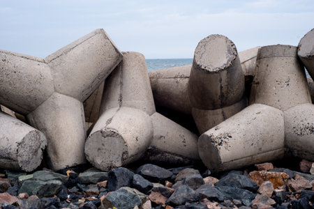 Bai da ong dia beach with tetrapods on the beach against the blue sky Mui Ne, Vietnam.の写真素材