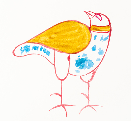 hand painted by watercolors - decorative bird in ancient byzantine styleの写真素材
