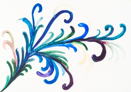 hand painted by watercolors - decorated twig in ancient byzantine styleの写真素材
