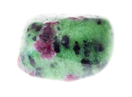 macro photography of natural mineral from geological collection - polished zoisite (anyolite) gem...