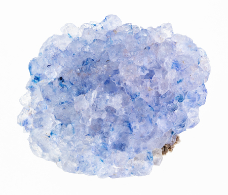 macro photography of natural mineral from geological collection - rough celestine (celestite) stone on white backgroundの写真素材