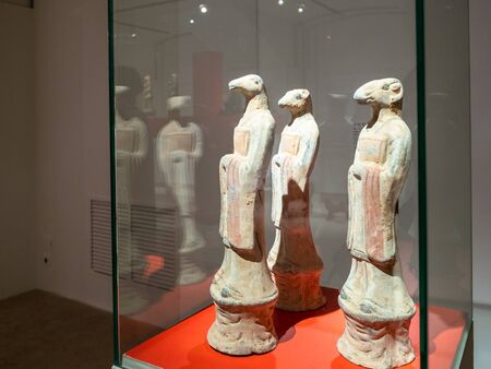 MOSCOW, RUSSIA - JANUARY 25, 2019: ancient chinese exhibition in room of Pushkin State Museum of Fine Arts at Vohonka street. Pushkin Museum is the largest museum of European art in Moscowのeditorial素材