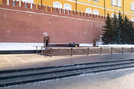 MOSCOW, RUSSIA - JANUARY 25, 2019: view of Tomb of the Unknown Soldier with Eternal Flame, war memorial, dedicated to Soviet soldiers killed during World War II near Kremlin Wall in Alexander Gardenのeditorial素材