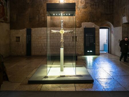 BRESCIA, ITALY - FEBRUARY 21, 2019: visitor in Upper hall of Church Santa Maria in Solario in Monastery Santa Giulia. Santa Giulia inscribed on List of World Heritage of UNESCO as Longobards in Italyのeditorial素材