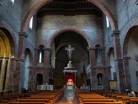 LECCO, ITALY - FEBRUARY 20, 2019: tourist inside of church Santuario di Nostra Signora della Vittoria (Basilica of Our Lady of Victory) in Lecco city.のeditorial素材