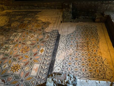 BRESCIA, ITALY - FEBRUARY 21, 2019: ancient mosaic floor in Monastery of Santa Giulia in Brescia. Santa Giulia inscribed on List of World Heritage of UNESCO as Longobards in Italy, Places of the powerのeditorial素材