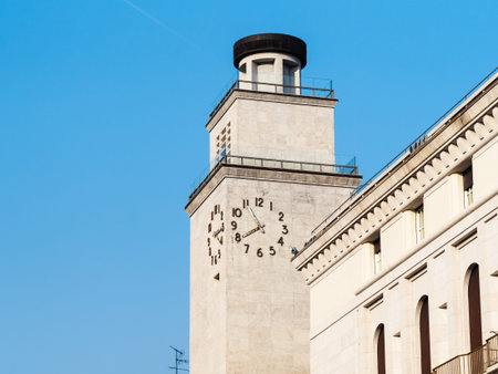 Travel to Italy - clock tower Torre della Rivoluzione (Tower of the Revolution) on Piazza della...