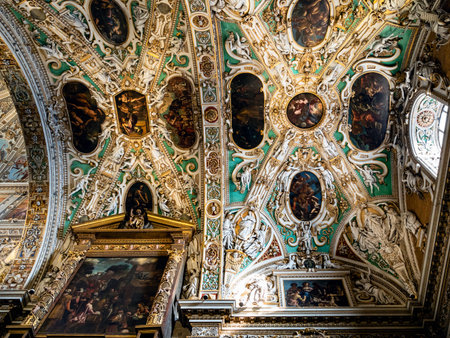 BERGAMO, ITALY - FEBRUARY 25, 2019: ceiling in medieval Basilica di Santa Maria Maggiore in Citta Alta of Bergamo. The Basilica is major church in the Upper Town, it was was founded in 1137のeditorial素材