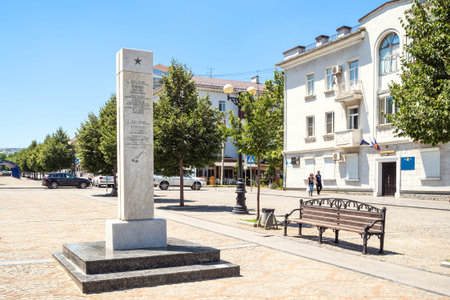 NOVOROSSIYSK, RUSSIA - JULY 7, 2019: Obelisk to the Heroes of the struggle for Soviet power on street of Novorossiysk Republic. Novorossiysk is city in Krasnodar Krai, it is port on Black Seaのeditorial素材