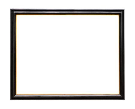 old narrow wooden picture frame painted in black color cutout on white backgroundの写真素材