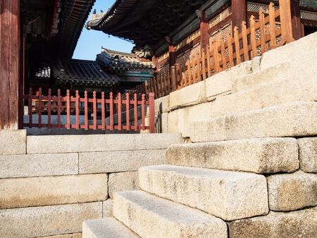 SEOUL, SOUTH KOREA - OCTOBER 31, 2019: steps to hall in Changgyeong Palace in Seoul city. The palace was built in the mid-15th century and it was renovated and enlarged in 1483のeditorial素材