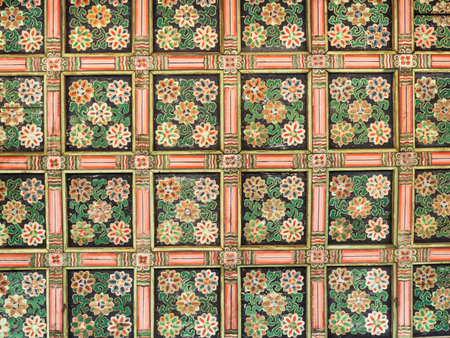 SEOUL, SOUTH KOREA - OCTOBER 31, 2019: ornamental ceiling in hall in Changgyeong Palace in Seoul city. The palace was built in the mid-15th century and it was renovated and enlarged in 1483のeditorial素材