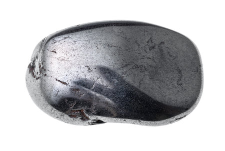 polished hematite gemstone cutout on white background