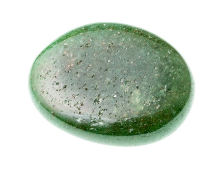 polished green aventurine gemstone cutout on white background