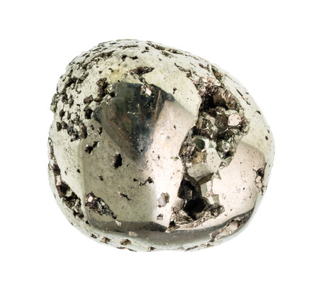 OLYMPUS DIGITtumbled pyrite (iron pyrite, fool's gold) gemstone cutout on white backgroundAL CAMERA
