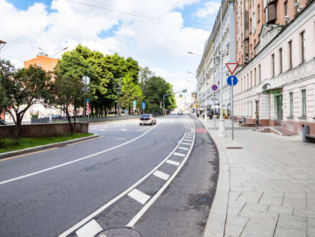 MOSCOW, RUSSIA - JULY 19, 2020: roadway of Nikitsky Boulevard in Moscow city on summer day. The boulevard is part of Boulevard Ring, connecting Arbat Square with Nikitskie Vorota squareのeditorial素材