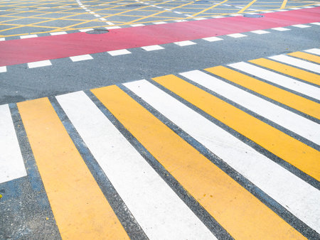 pedestrian crossing and road markings on Nikitskiye Vorota square in Moscow cityの写真素材