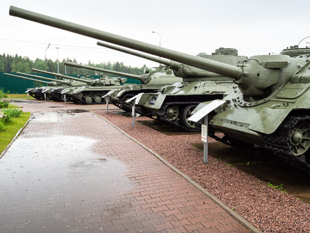 Sholohovo, Moscow Region, Russia - June 8, 2021: wet tanks at outdoor area of Museum of History of the T-34 Tank. The founder of the museum is Vasilieva, daughter of Soviet tank builder Kucherenkoのeditorial素材