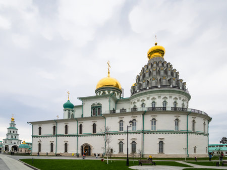 Istra, Moscow Region, Russia - May 6, 2021: outdoor view of rotunda of the Resurrection cathedral in...