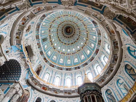 Istra, Moscow Region, Russia - May 6, 2021: indoor view of dome of rotunda and top of edicule in The...