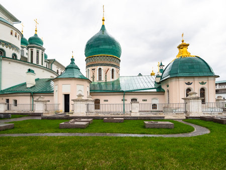 Istra, Moscow Region, Russia - May 6, 2021: graveyard near church of Saints Constantine and Helena...