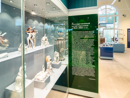 Moscow, Russia - May 7, 2021: inside The State Museum of Ceramics in the Orangerie house of Kuskovo estate in Moscow city.のeditorial素材