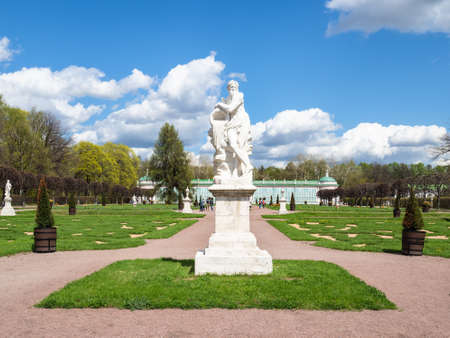 Moscow, Russia - May 7, 2021: sculpture in garden of Kuskovo estate in Moscow city in spring. Kuskovo was the summer country house and estate of the Sheremetev family, it was built in the 18th centuryのeditorial素材